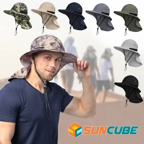 Miniatura 8 de SUN CUBE UPF50+ Sombrero de sol para hombres y mujeres con solapa para el cuello, ala ancha, protección UV, sombrero de safari para pesca