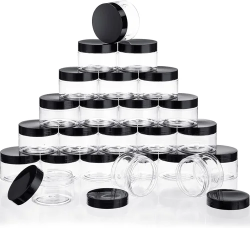 Miniatura 21 de SATINIOR 24 frascos de plástico transparente vacíos con tapas, recipientes de almacenamiento redondos de boca ancha para productos de belleza