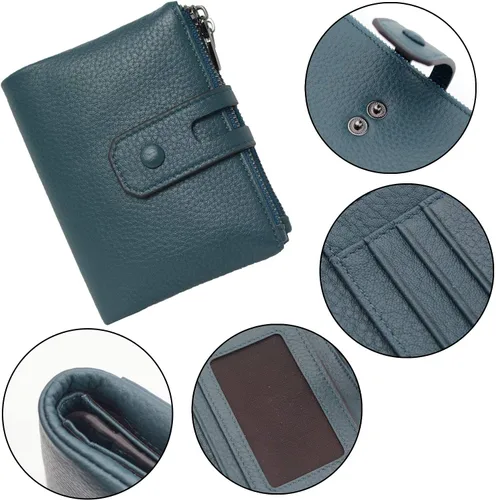 Miniatura 7 de Bveyzi Cartera pequeña de cuero suave para mujer, con bloqueo RFID, tarjetero con doble bolsillo con cremallera