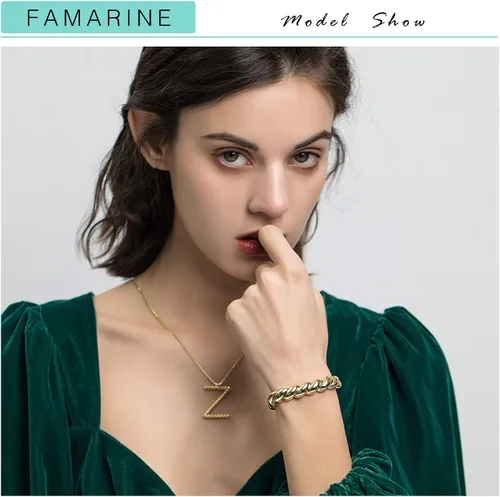 Miniatura 2 de FAMARINE Pulsera trenzada fina o gruesa chapada en oro de 14 quilates, pulsera elástica para parejas, 100% exclusiva, Metal, no aplica