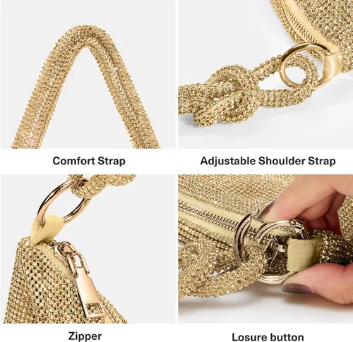 Miniatura 8 de WLLWOO WLLWOO Bolsos de mano con diamantes de imitación para mujer, bolsos de noche elegantes, bolsos cruzados brillantes para fiesta, club, boda
