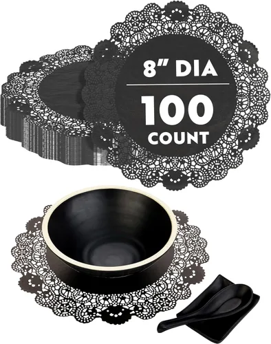 Miniatura 56 de Restaurantware Pastry Tek Blondas de Encaje de 4 x 4 Pulgadas 100 Vajilla Decorativa - Blondas de Mesa Desechables Redondas de Papel Negro