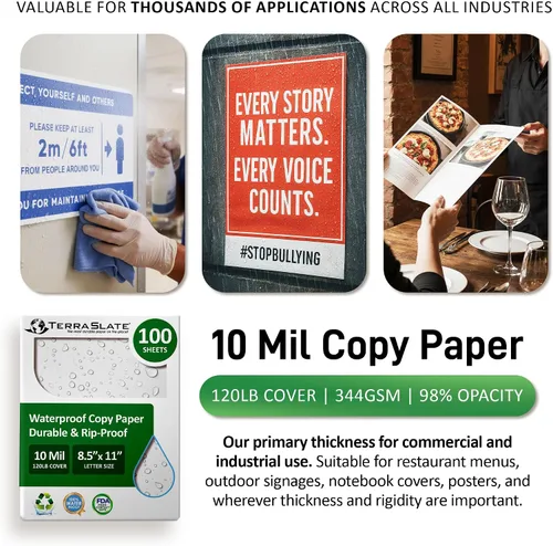 Miniatura 6 de TerraSlate Paper 10 MIL 8.5" x 11" Impresora láser impermeable/papel de copia 100 hojas