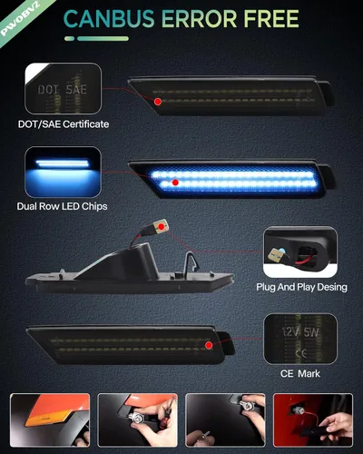 Miniatura 6 de Luz de Marcador Lateral Azul Compatible para 5ta Generación Chevy Camaro 2010 2011 2012 2013 2014 2015, Luces de Parachoques Delanteras y Traseras