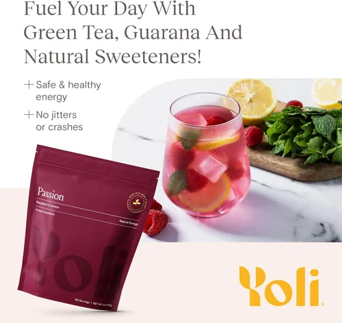 Miniatura 3 de Yoli Passion Energy - Mezcla de polvo de frambuesa y limón a granel, 90 porciones sin azúcar, bebida con té verde y guaraná para ayudar a