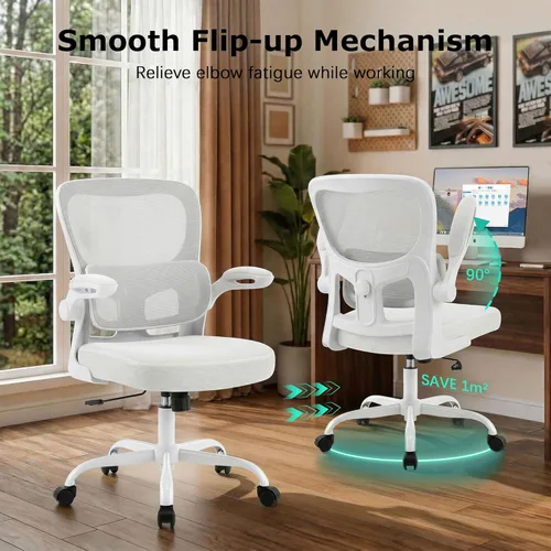 Miniatura 8 de AreShark Silla de oficina ergonómicas con soporte lumbar ajustable, silla de malla transpirable con respaldo alto con ruedas y reposabrazos Blanco