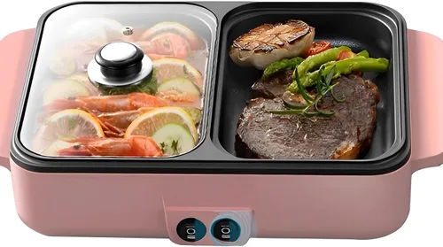 Miniatura 10 de Parrilla eléctrica con olla caliente, olla caliente eléctrica antiadherente 2 en 1 para interiores y sartén, control de temperatura dual Negro
