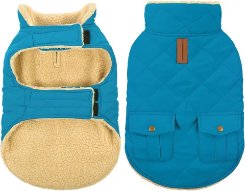 Miniatura 13 de Queenmore Abrigo de invierno para perro, chaqueta de vellón, ropa impermeable para perros para clima frío, acolchado de algodón grueso y cálido, Rosa