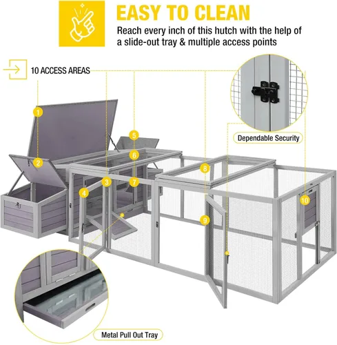 Miniatura 5 de Aivituvin Gallinero para 4-6 pollos/patos, gallinero de madera para exteriores, jaula grande para gallineros con dos cajas anidables (gris, AIR45)