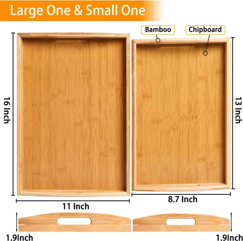 Miniatura 2 de JUPELI Bandeja redonda de bambú de 11.8 pulgadas con asas – Bandeja decorativa, bandeja de desayuno, bandeja de mesa de café, bandeja otomana, plato