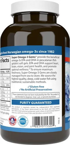Miniatura 3 de Carlson - Gemas Super Omega-3, 1200 mg de Omega-3, Apoyo Cardiovascular, Función Cerebral y Salud de la Visión, Noruego, 180 geles blandos