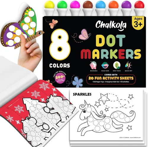 Miniatura 11 de Chalkola 6 Marcadores de Puntos Lavables para Niños Pequeños de 1 a 3 años Rotuladores de Bingo No Tóxicos para Niños Pequeños de 2 a 4 años