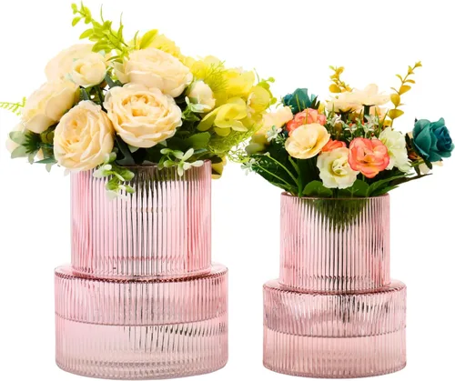 Miniatura 33 de Jarrón redondo de cristal, floreros para ramo, jarrones de vidrio acanalado para flores, pequeño jarrón transparente para sala de estar, oficina