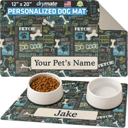 Miniatura 35 de Drymate Mantel individual personalizado para tazón de mascotas, tapete personalizado de alimentación de alimentos para perros y gatos, tela Lino