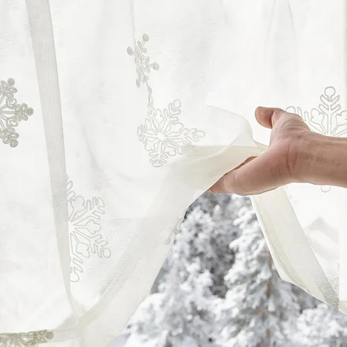 Miniatura 8 de jinchan Cenefa de cortinas de Navidad transparentes de copo de nieve de 18 pulgadas de largo, decoraciones de Navidad, tratamiento de ventana
