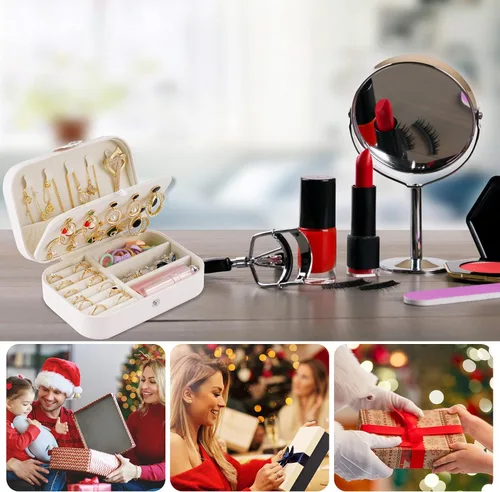Miniatura 7 de Joyero de viaje, organizador de joyas pequeño de piel sintética para mujeres y niñas, mini estuche de viaje portátil de doble capa, cajas