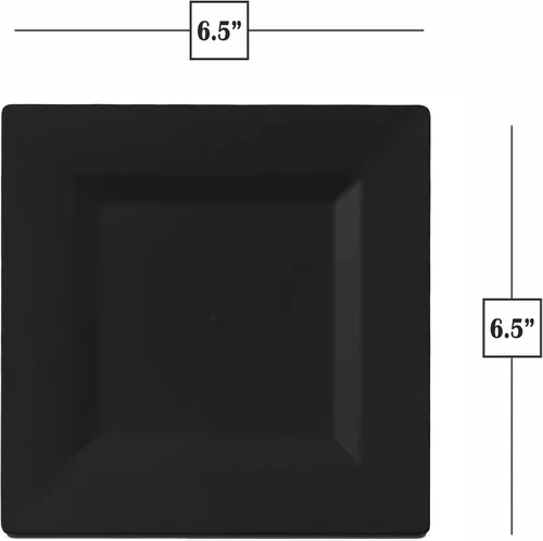 Miniatura 5 de BloominGoods Platos cuadrados desechables de plástico para postre Paquete de 50 platos cuadrados negros de 6.5 pulgadas para aperitivo/ensalada