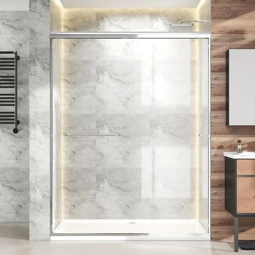 Miniatura 14 de Puerta de ducha corredera doble 44"-48" de ancho x 72" de alto, puerta de ducha de vidrio para baño de 1/4" (6mm) de vidrio templado transparente
