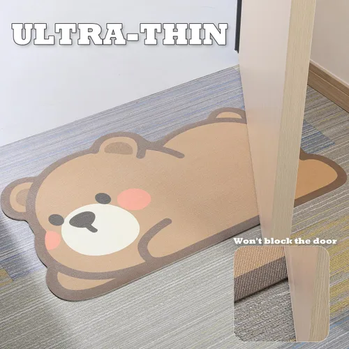 Miniatura 7 de Alfombra de baño con diseño de animales bonitos, antideslizante, súper absorbente, ultra fina, para ducha, bañera y fregadero, tapete de baño de Oso