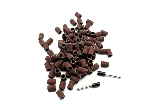 TMAX 100 piezas de tambor de arena de 1/4 pulgada grano 180 mediano con 2 piezas 1/8 pulgadas mandril para herramientas rotativas Dremel