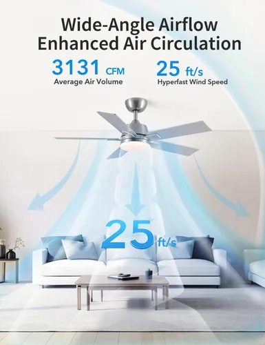 Miniatura 3 de Ventiladores de techo de 42 pulgadas con luces y control remoto, ventilador de techo de níquel cepillado, motor CC reversible de 6 velocidades, LED