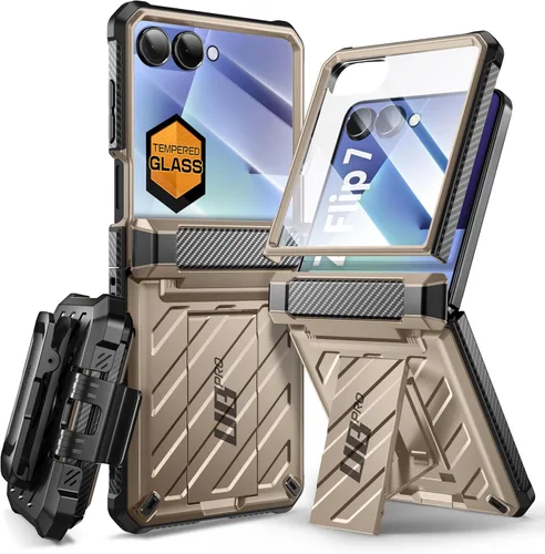 SUPCASE Funda para Samsung Galaxy Z Flip 7 con soporte integrado y clip para cinturón (Unicorn Beetle Pro), [protección de bisagra] [protector de