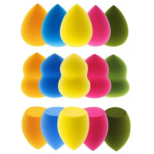 Juego de 15 esponjas de maquillaje, 3 formas, esponjas cosméticas suaves multicolor para base líquida, crema y polvo, corrector (naranja/azul