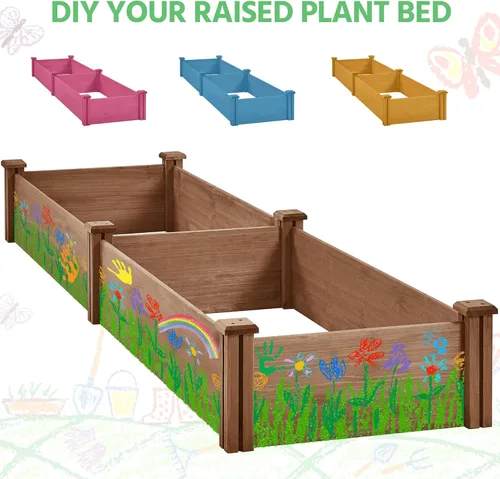 Miniatura 7 de Yaheetech Cama de jardín elevada de madera para horticultura de 8 x 2 pies, caja de plantación elevada divisible para flores/vegetales en patio