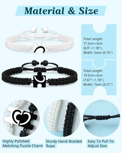 Miniatura 3 de UNGENT THEM You Are My Missing Piece of The Puzzle – Pulseras para parejas, aniversario, Navidad, I Love You, regalos más dulces del día de San