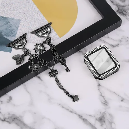 Miniatura 4 de JOYOZY Correa Compatible con Apple Watch de 38mm, 40mm, 41mm, 42mm, 44mm, 45mm, 46mm, Correa Bling con Estuche de Glitter y Protector de Pantalla