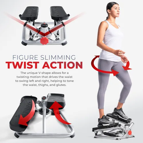 Miniatura 2 de Sunny Health & Fitness Twist Steppers with Resistance Bands, Compact Mini Stair Step Machines for Low-Impact Home Cardio Workouts Gris