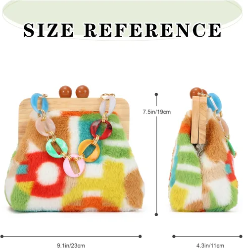Miniatura 7 de Bolso de hombro de felpa de moda para mujer, bolso de noche con cierre de beso, suave y esponjoso, bolso de mano para fiesta de boda