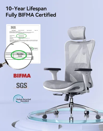 Miniatura 13 de SIHOO M57 Silla de oficina ergonómica de malla, silla de escritorio con respaldo alto para el hogar con reposabrazos 3D, soporte lumbar y Gris claro