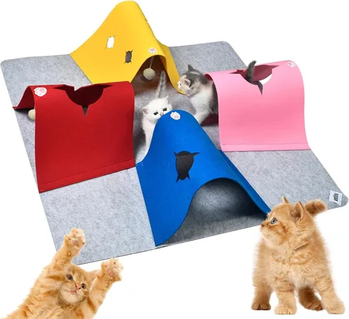 Túnel de juguetes para gatos de interior, muebles interactivos de enriquecimiento para gatos con bola de felpa para animales pequeños, mascotas,