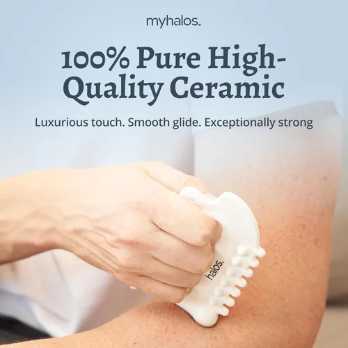 Miniatura 3 de MyHalos Herramientas Faciales de Cerámica Corporal Gua Sha 6 en 1 - Herramienta de Drenaje Linfático, Herramienta de Escultura Facial y Herramienta