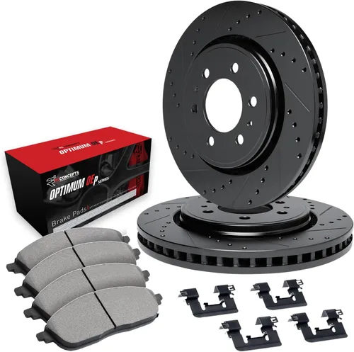 R1 Concepts Frenos delanteros y rotores | Hardware incluido | Kit de pastillas de freno y rotores delanteros Optimum OEp | Compatible con Ram 1500