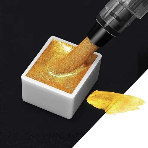 Miniatura 2 de Emooqi Juego de pinturas de acuarela, pintura sólida de acuarela con purpurina metálica, incluye 12 colores metálicos con purpurina, 2 pinceles