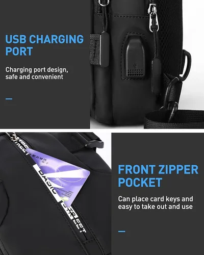 Miniatura 16 de Mochila cruzada pequeña negra para hombre y mujer, H-Negro, S, Moda