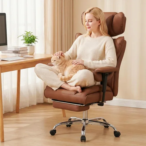Miniatura 10 de DUMOS Silla de escritorio grande y alta para oficina en casa, silla de computadora para juegos, silla ergonómica ejecutiva con reposapiés, respaldo