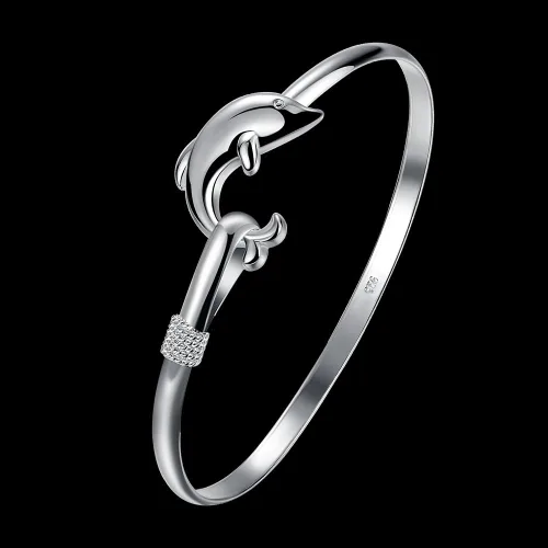 Miniatura 2 de Cutesmile Joyas de moda 925 de plata esterlina lindo delfín pulseras para mujer, Plata