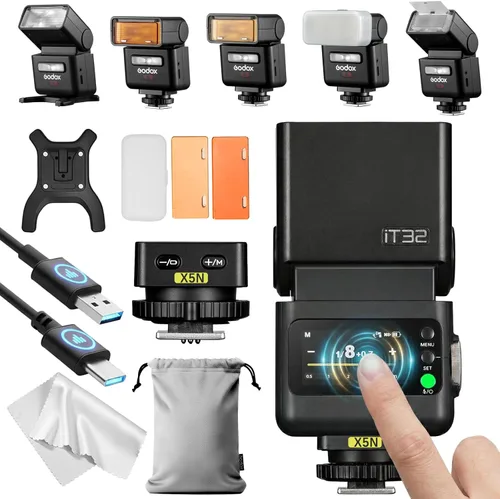 Miniatura 14 de Godox IT32 TTL Flash de cámara con X5C FlashTrigger para cámaras Canon, zapata magnética y disparador 2 en 1, pantalla táctil colorida, cabezal