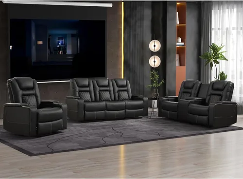 Miniatura 17 de EBELLO Asientos de cine en casa, silla reclinable de imitación de cuero para películas con almacenamiento oculto en los brazos, sofá reclinable