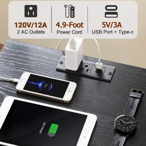 Miniatura 4 de AMHANCIBLE Juego de 2 mesitas de noche negras con estación de carga, mesas auxiliares para sala de estar con puertos USB y tomas, mesita de noche