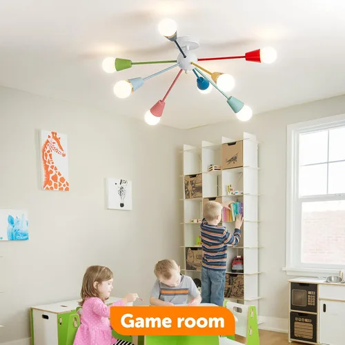 Miniatura 4 de Candelabro colorido, candelabro Sputnik moderno, 8 luces para niños con luces divertidas multicolor arcoíris para habitación de niños, sala