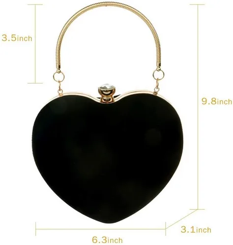 Miniatura 2 de Bolsos de embrague en forma de corazón de terciopelo para mujeres fiesta de noche Tote con cadena de hombro