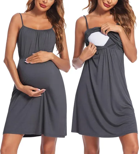 Ekouaer Women's Nursing Nightgown Maternity Dress Breastfeeding Gown Full Slips Sleepwear