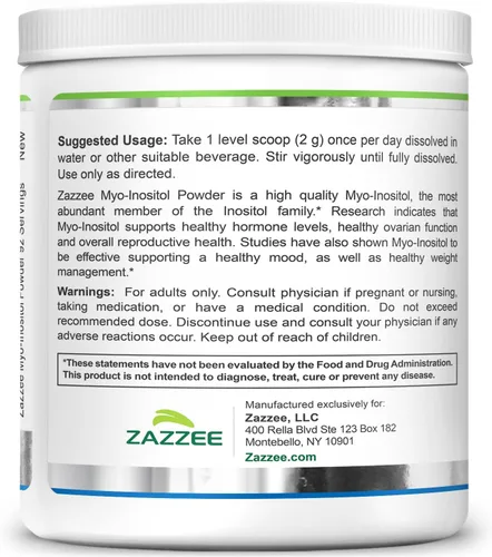 Miniatura 8 de Zazzee Myo-inositol en polvo, suministro para 3 meses, 92 porciones, 2000 mg por porción, cuchara gratis para dosis exacta, 6.49 onzas, certificado