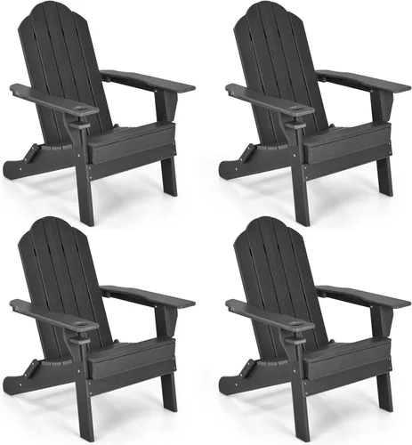 Miniatura 14 de Giantex Adirondack - Silla plegable para exteriores, silla de patio resistente a la intemperie de HDPE con soporte integrado para tazas, silla