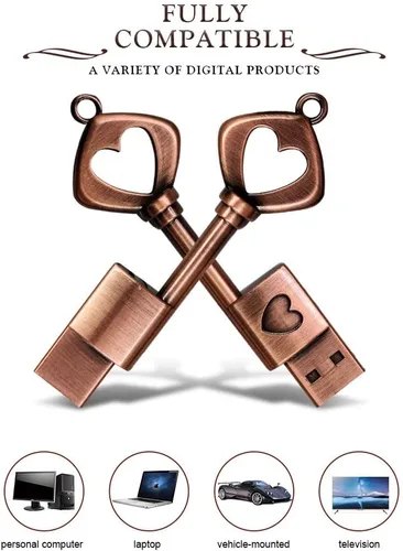 Miniatura 5 de Memoria USB 3.0 de 64 GB para bodas con caja de regalo de madera, llavero de alta velocidad de hasta 100 MB/S con llavero exFat Thumb Drive Jump