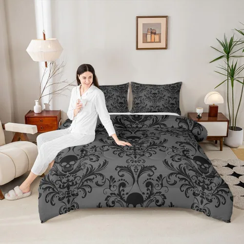Miniatura 2 de Erosebridal - Juego de ropa de cama damascada negra para adultos, conjunto de edredón victoriano antiguo estilo barroco, tamaño queen, edredón Multi